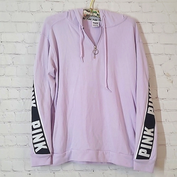 PINK Victoria's Secret Tops - 2018 Victoria's Secret PINK Lavender Logo Spellout Long Sleeve Light Hoodie XS